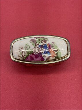 Vintage Lipstick Holder Flip Up Mirror Porcelain Victorian Theme Romantic